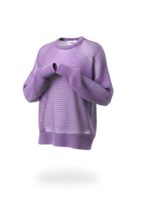 Zara mesh knit crew neck sweater