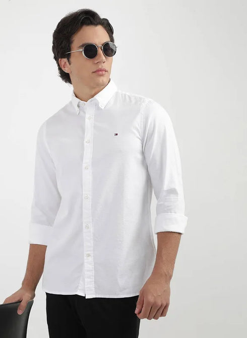 White Cotton Regular Fit Striped Shirt